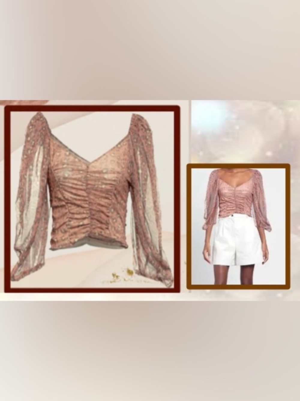 SOALLURE Top- Antique rose sheer/ruched crop top/ - Size 6 (Made In Italy)